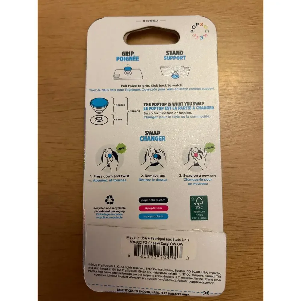 New Popsockets Swappable Top Phone Grip & Stand Cheeky Corgi